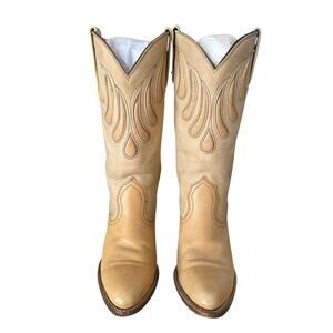 Frye Vintage 80's Tan Yellow Leather Mid Calf Cowgirl Boots 6